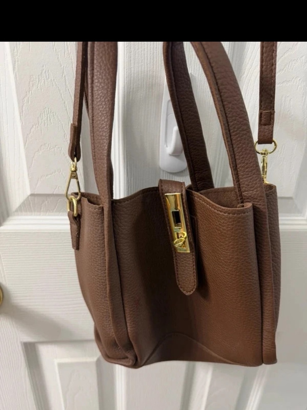 Brown Leather Tote Bag with Gold Hardware